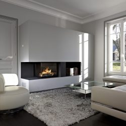 cheminée contemporaine metal noir et blanc foyer ruegg 720 atre et loisir